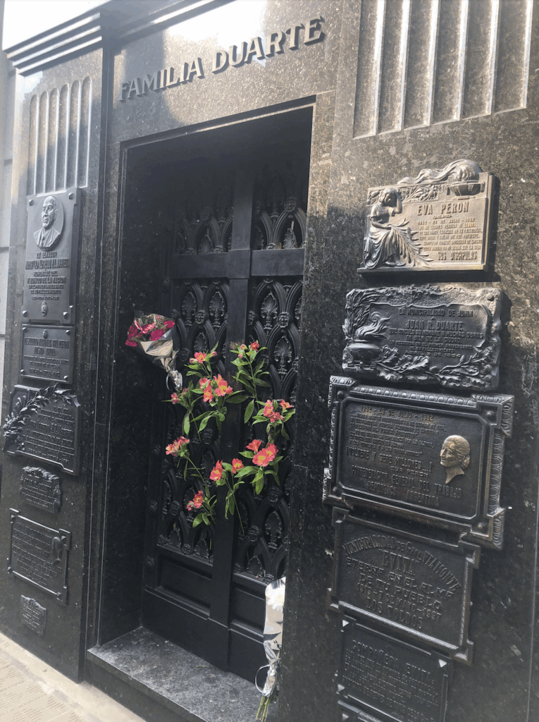 Eva Peron and Duarte family tomb stone