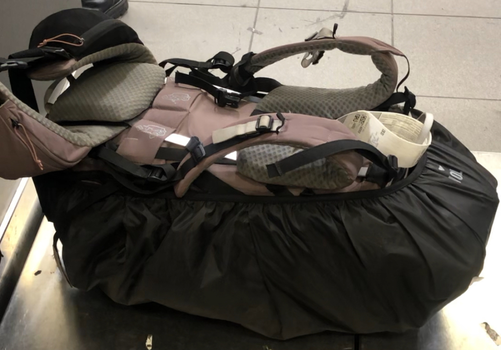 Travel backpack weighed at the airport, perfect for a solo trip