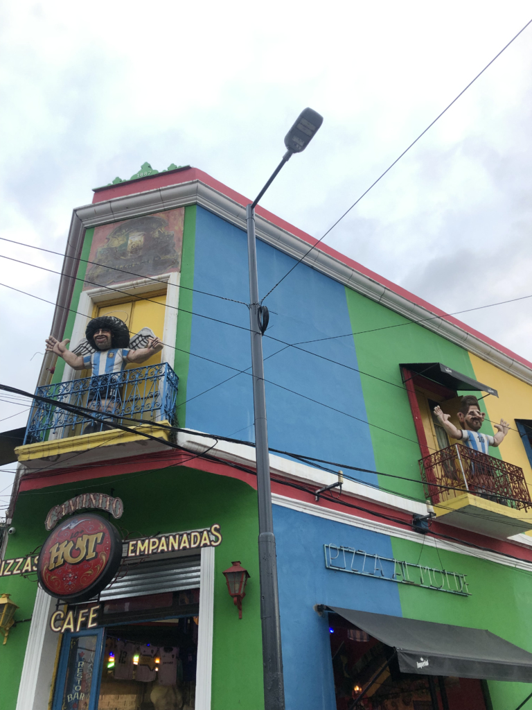 Footballer statues in colorful La Boca