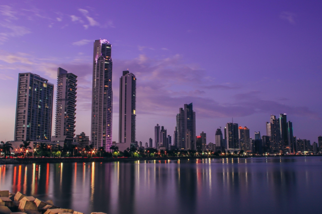 Panama City by night, in Central America