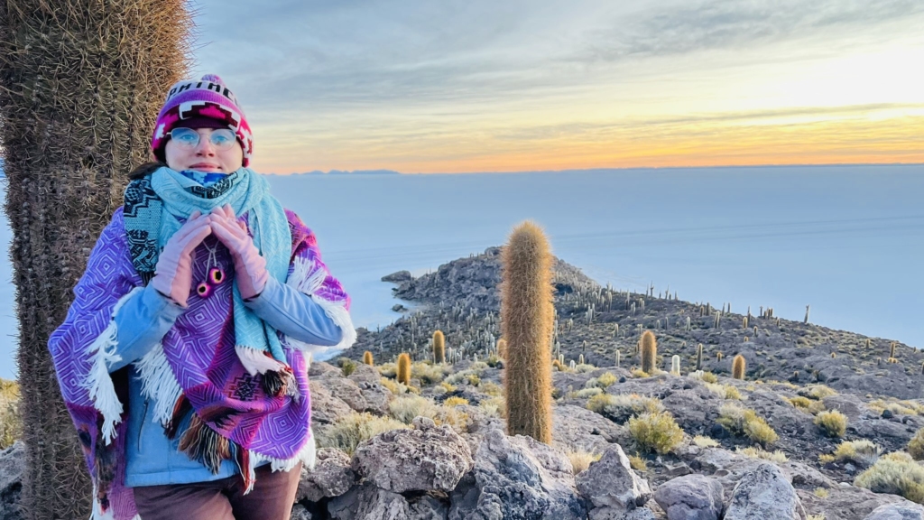 Uyuni salt flats by sunrise