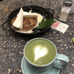 Gluten free arepa with matcha tea
