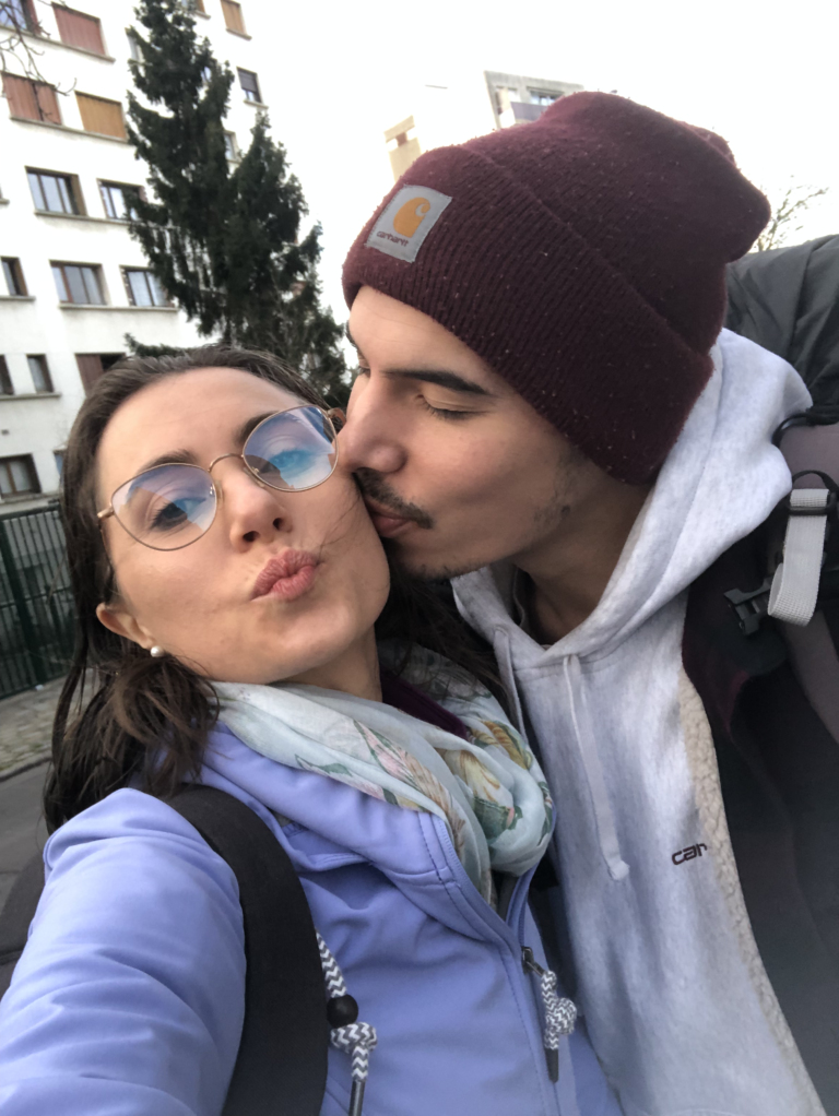 My boyfriend and I saying our goodbyes before my trip