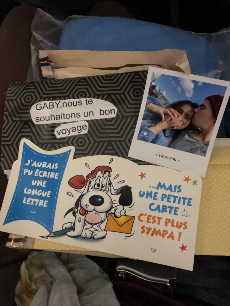 Reading letters from my loved ones on the plane