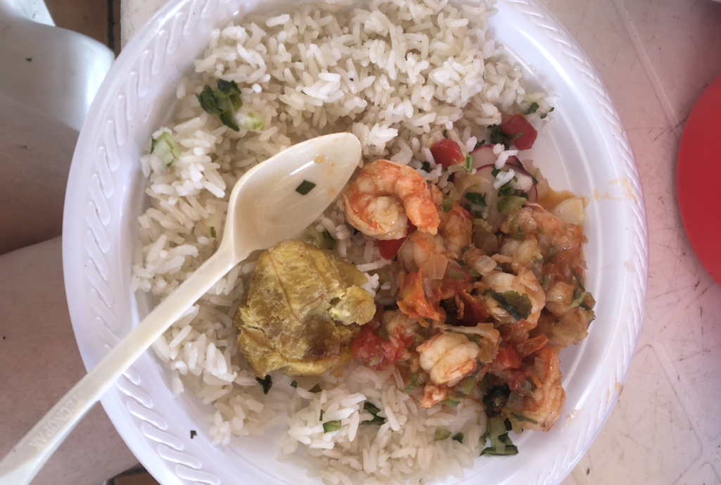 Gluten free rice, schrimp and plantain from Nicaragua