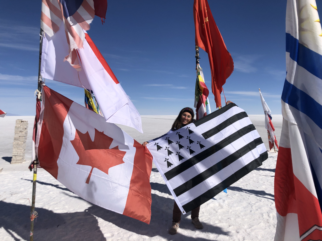 Representing the Breton and Canadian flags during my travel to Bolivia