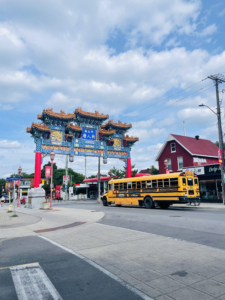 Yellow bus in China Town, Ottawa, Canada